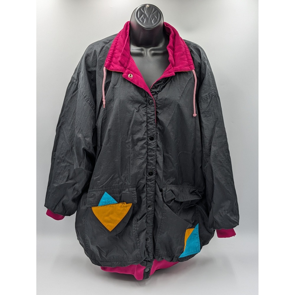 Vintage 80s 90s Colorblock Reversible Fleece Windbreaker Jacket Womens